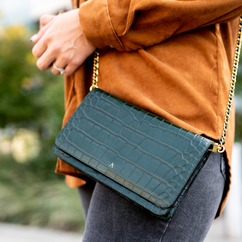 The Italian Croc  Chic Clutch Leather Handbag 